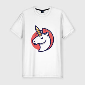 Мужская футболка хлопок Slim с принтом Единорог с карандашом в Новосибирске, 92% хлопок, 8% лайкра | приталенный силуэт, круглый вырез ворота, длина до линии бедра, короткий рукав | horse | pegasus | pencil | unicorn | единорог | карандаш | конь | лошадь | пегас