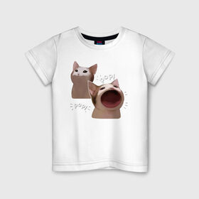 Детская футболка хлопок с принтом Cat Pop - Мем в Новосибирске, 100% хлопок | круглый вырез горловины, полуприлегающий силуэт, длина до линии бедер | Тематика изображения на принте: art | cat | mem | meme | memes | music | pop | retro | style | арт | буп | кот | котенок | котик | котэ | мем | мемы | музыка | ретро