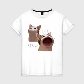 Женская футболка хлопок с принтом Cat Pop - Мем в Новосибирске, 100% хлопок | прямой крой, круглый вырез горловины, длина до линии бедер, слегка спущенное плечо | art | cat | mem | meme | memes | music | pop | retro | style | арт | буп | кот | котенок | котик | котэ | мем | мемы | музыка | ретро