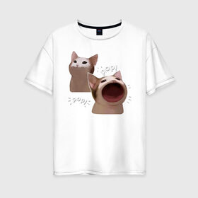 Женская футболка хлопок Oversize с принтом Cat Pop - Мем в Новосибирске, 100% хлопок | свободный крой, круглый ворот, спущенный рукав, длина до линии бедер
 | art | cat | mem | meme | memes | music | pop | retro | style | арт | буп | кот | котенок | котик | котэ | мем | мемы | музыка | ретро
