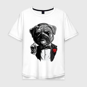 Мужская футболка хлопок Oversize с принтом The Dogfather в Новосибирске, 100% хлопок | свободный крой, круглый ворот, “спинка” длиннее передней части | bulldog | dogfather | godfather | movie | pug | бульдог | крестный отец | мопс | фильм