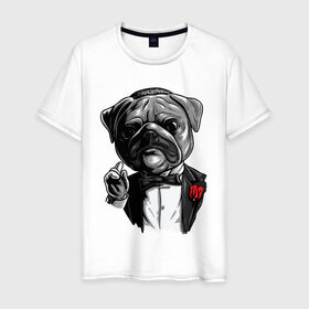 Мужская футболка хлопок с принтом The Dogfather в Новосибирске, 100% хлопок | прямой крой, круглый вырез горловины, длина до линии бедер, слегка спущенное плечо. | bulldog | dogfather | godfather | movie | pug | бульдог | крестный отец | мопс | фильм
