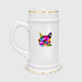 Кружка пивная с принтом Pop Cat в Новосибирске,  керамика (Материал выдерживает высокую температуру, стоит избегать резкого перепада температур) |  объем 630 мл | art | cat | colorful | mem | meme | memes | music | pop | rainbow | retro | style | арт | буп | кот | котенок | котик | котэ | краски | красочный | мем | мемы | музыка | ретро