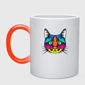 Кружка хамелеон с принтом Pop Cat в Новосибирске, керамика | меняет цвет при нагревании, емкость 330 мл | Тематика изображения на принте: art | cat | colorful | mem | meme | memes | music | pop | rainbow | retro | style | арт | буп | кот | котенок | котик | котэ | краски | красочный | мем | мемы | музыка | ретро