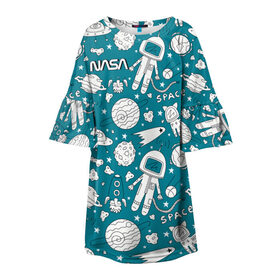 Детское платье 3D с принтом NASA в Новосибирске, 100% полиэстер | прямой силуэт, чуть расширенный к низу. Круглая горловина, на рукавах — воланы | administration | aeronautics | nasa | national | space | детская | тrdnasa