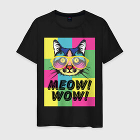 Мужская футболка хлопок с принтом Pop Cat | Meow Wow! в Новосибирске, 100% хлопок | прямой крой, круглый вырез горловины, длина до линии бедер, слегка спущенное плечо. | Тематика изображения на принте: cat | kitty | meow | popcat | wow | кот | кошка | мяв | мяу | поп кет | поп кошка