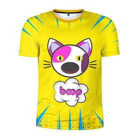 Мужская футболка 3D спортивная с принтом PoP CaT BooP в Новосибирске, 100% полиэстер с улучшенными характеристиками | приталенный силуэт, круглая горловина, широкие плечи, сужается к линии бедра | boom | meme | pop art | popping | бум | буп кот | котик | мем | поп арт | ретро | стиль
