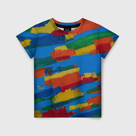 Детская футболка 3D с принтом Разноцветная абстракция в Новосибирске, 100% гипоаллергенный полиэфир | прямой крой, круглый вырез горловины, длина до линии бедер, чуть спущенное плечо, ткань немного тянется | абстракция | картина | масло | полосы | холст | цвет | яркость