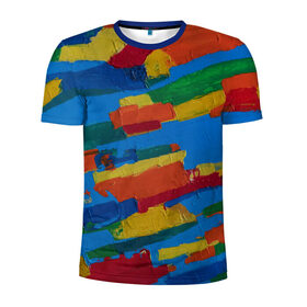 Мужская футболка 3D спортивная с принтом Разноцветная абстракция в Новосибирске, 100% полиэстер с улучшенными характеристиками | приталенный силуэт, круглая горловина, широкие плечи, сужается к линии бедра | абстракция | картина | масло | полосы | холст | цвет | яркость