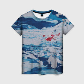 Женская футболка 3D с принтом Холодная абстракция в Новосибирске, 100% полиэфир ( синтетическое хлопкоподобное полотно) | прямой крой, круглый вырез горловины, длина до линии бедер | абстракция | картина | краска | масло | сердце | синий | холод | холст | яркость