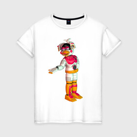 Женская футболка хлопок с принтом Фантайм Чика в Новосибирске, 100% хлопок | прямой крой, круглый вырез горловины, длина до линии бедер, слегка спущенное плечо | fnaf | аниматроник | пиццерия | робот | фантайм чика | чика
