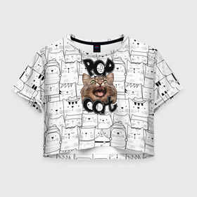 Женская футболка Crop-top 3D с принтом Pop Cat в Новосибирске, 100% полиэстер | круглая горловина, длина футболки до линии талии, рукава с отворотами | pop cat | wide mouthed popping cat | арты | буп | мемы