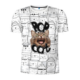 Мужская футболка 3D спортивная с принтом Pop Cat в Новосибирске, 100% полиэстер с улучшенными характеристиками | приталенный силуэт, круглая горловина, широкие плечи, сужается к линии бедра | Тематика изображения на принте: pop cat | wide mouthed popping cat | арты | буп | мемы