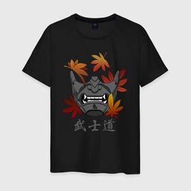 Мужская футболка хлопок с принтом Бусидо в Новосибирске, 100% хлопок | прямой крой, круглый вырез горловины, длина до линии бедер, слегка спущенное плечо. | Тематика изображения на принте: budo | bushido | demon | ghost of tsushima | japan | katana | ninja | oni | samurai | shinobi | style | анбу | будо | бусидо | демон | иероглифы | катана | клен | ниндзя | они | призрак цусимы | самурай | тенгу | тэнгу | шиноби | японская м