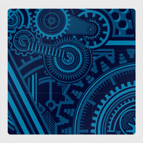 Магнитный плакат 3Х3 с принтом Steampunk Mechanic Blue в Новосибирске, Полимерный материал с магнитным слоем | 9 деталей размером 9*9 см | gears | mechanics | mechanism | steampunk | механизм | механика | стимпанк | шестеренки
