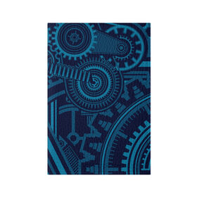 Обложка для паспорта матовая кожа с принтом Steampunk Mechanic Blue в Новосибирске, натуральная матовая кожа | размер 19,3 х 13,7 см; прозрачные пластиковые крепления | Тематика изображения на принте: gears | mechanics | mechanism | steampunk | механизм | механика | стимпанк | шестеренки
