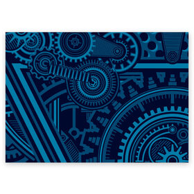 Поздравительная открытка с принтом Steampunk Mechanic Blue в Новосибирске, 100% бумага | плотность бумаги 280 г/м2, матовая, на обратной стороне линовка и место для марки
 | gears | mechanics | mechanism | steampunk | механизм | механика | стимпанк | шестеренки