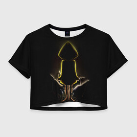 Женская футболка Crop-top 3D с принтом Шестая - Little Nightmares в Новосибирске, 100% полиэстер | круглая горловина, длина футболки до линии талии, рукава с отворотами | лого | монстры | надпись | темная комната | ужасы