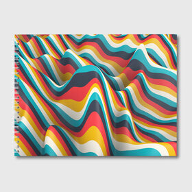 Альбом для рисования с принтом Цветные волны в Новосибирске, 100% бумага
 | матовая бумага, плотность 200 мг. | Тематика изображения на принте: abstract | color | waves | абстракция | волны