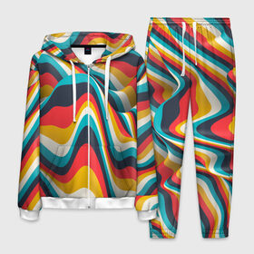 Мужской костюм 3D с принтом Цветные волны в Новосибирске, 100% полиэстер | Манжеты и пояс оформлены тканевой резинкой, двухслойный капюшон со шнурком для регулировки, карманы спереди | abstract | color | waves | абстракция | волны
