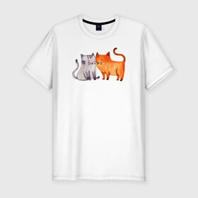 Мужская футболка хлопок Slim с принтом Парочка в Новосибирске, 92% хлопок, 8% лайкра | приталенный силуэт, круглый вырез ворота, длина до линии бедра, короткий рукав | влюбленные | котики | кошки | любовь | полосатый