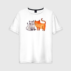 Женская футболка хлопок Oversize с принтом Парочка в Новосибирске, 100% хлопок | свободный крой, круглый ворот, спущенный рукав, длина до линии бедер
 | влюбленные | котики | кошки | любовь | полосатый