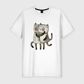 Мужская футболка хлопок Slim с принтом Парочка в Новосибирске, 92% хлопок, 8% лайкра | приталенный силуэт, круглый вырез ворота, длина до линии бедра, короткий рукав | влюбленные | котики | кошки | любовь | полосатый