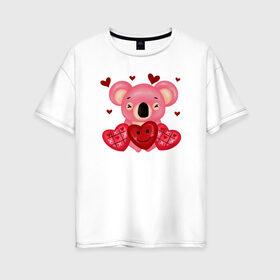 Женская футболка хлопок Oversize с принтом Коала в Новосибирске, 100% хлопок | свободный крой, круглый ворот, спущенный рукав, длина до линии бедер
 | 14 февраля | день всех влюбленных | любовь | медведь | панда | розовый | сердечки