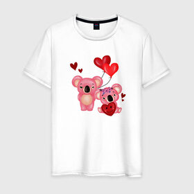 Мужская футболка хлопок с принтом Коала в Новосибирске, 100% хлопок | прямой крой, круглый вырез горловины, длина до линии бедер, слегка спущенное плечо. | 14 февраля | день всех влюбленных | любовь | медведь | панда | розовый | сердечки