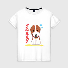 Женская футболка хлопок с принтом Собачка Sorry в Новосибирске, 100% хлопок | прямой крой, круглый вырез горловины, длина до линии бедер, слегка спущенное плечо | sorry | друг человека | пес | собачка | щенок