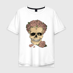 Мужская футболка хлопок Oversize с принтом Skull Roses в Новосибирске, 100% хлопок | свободный крой, круглый ворот, “спинка” длиннее передней части | art | body | bones | dead | drawing | face | graffiti | head | roses | skeleton | skul | skull | ад | арт | голова | граффити | зло | кости | лицо | металл | нарисованный | розы | рок | скелет | скул | скулл | три черепа | тьма