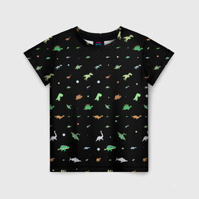 Детская футболка 3D с принтом Динозаврики в Новосибирске, 100% гипоаллергенный полиэфир | прямой крой, круглый вырез горловины, длина до линии бедер, чуть спущенное плечо, ткань немного тянется | dinosaurs | детский | динозавр | древний | животные | звери | текстура | узор | ящерица