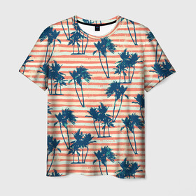 Мужская футболка 3D с принтом Экзотик Паттерн в Новосибирске, 100% полиэфир | прямой крой, круглый вырез горловины, длина до линии бедер | exotic | palm | pattern | деревья | пальмы | паттерн | полосатый | принт | растения | текстура | тропики | узор | цветы | экзотика