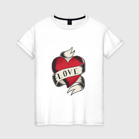 Женская футболка хлопок с принтом Сердце Love в Новосибирске, 100% хлопок | прямой крой, круглый вырез горловины, длина до линии бедер, слегка спущенное плечо | happiness | happy | heart | love | valentine | валентинка | день святого валентина | иллюстрация | любовь | романтика | сердце | счастье