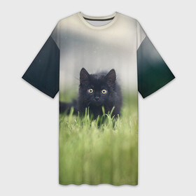 Платье-футболка 3D с принтом черный кот на лугу в Новосибирске,  |  | взгляд | внутренний | глаза | животные | звери | зверь | кот | котейка | котик | коты | котэ | кошки | лапы | нос | образ | прыжок | смотрит в душу | усы | уши | черный | черныш | шерсть