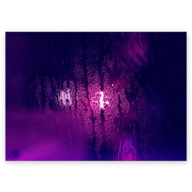 Поздравительная открытка с принтом стекло дождь фиолетовый в Новосибирске, 100% бумага | плотность бумаги 280 г/м2, матовая, на обратной стороне линовка и место для марки
 | влажный | дождь | запотевшее | капли | лиловый | магия | мистика | мокрый | ночь | потеки | роса | свет | стекло | текстура | фиолетовый | чернильный