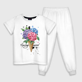 Детская пижама хлопок с принтом Весеннее настроение в Новосибирске, 100% хлопок |  брюки и футболка прямого кроя, без карманов, на брюках мягкая резинка на поясе и по низу штанин
 | 8 марта | girl power | бабушка | весна | гортензия | девочка | девушке | женская сила | женский | мама | подарок | тренд | феминизм | цветы