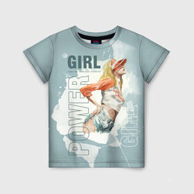 Детская футболка 3D с принтом Girl Power в Новосибирске, 100% гипоаллергенный полиэфир | прямой крой, круглый вырез горловины, длина до линии бедер, чуть спущенное плечо, ткань немного тянется | 8 марта | girl power | бабушка | весна | гортензия | девочка | девушке | женская сила | женский | мама | подарок | тренд | феминизм | цветы