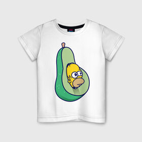 Детская футболка хлопок с принтом Гомер авокадо в Новосибирске, 100% хлопок | круглый вырез горловины, полуприлегающий силуэт, длина до линии бедер | авокадо | гомер | гомер авокадо | гомер симпсон | еда | пища | популярные иллюстрации | симсоны
