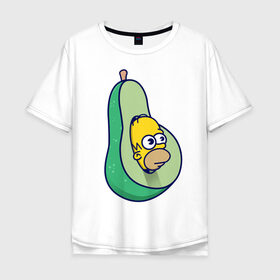 Мужская футболка хлопок Oversize с принтом Гомер авокадо в Новосибирске, 100% хлопок | свободный крой, круглый ворот, “спинка” длиннее передней части | авокадо | гомер | гомер авокадо | гомер симпсон | еда | пища | популярные иллюстрации | симсоны