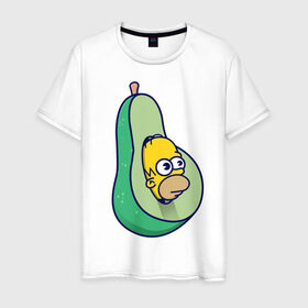 Мужская футболка хлопок с принтом Гомер авокадо в Новосибирске, 100% хлопок | прямой крой, круглый вырез горловины, длина до линии бедер, слегка спущенное плечо. | авокадо | гомер | гомер авокадо | гомер симпсон | еда | пища | популярные иллюстрации | симсоны