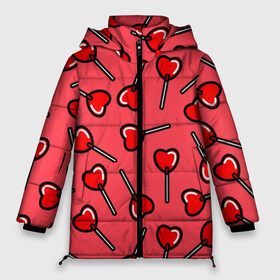 Женская зимняя куртка Oversize с принтом Сердечки-леденцы в Новосибирске, верх — 100% полиэстер; подкладка — 100% полиэстер; утеплитель — 100% полиэстер | длина ниже бедра, силуэт Оверсайз. Есть воротник-стойка, отстегивающийся капюшон и ветрозащитная планка. 

Боковые карманы с листочкой на кнопках и внутренний карман на молнии | 14 февраля | 8 марта | love | девочки | день святого валентина | женская | леденцы | любовь | подружке | сердечки | сосачки | чупа чупс