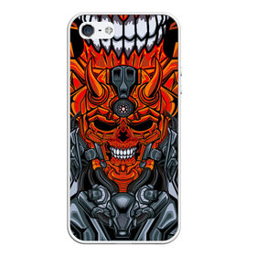 Чехол для iPhone 5/5S матовый с принтом CyberSkull в Новосибирске, Силикон | Область печати: задняя сторона чехла, без боковых панелей | cyberpunk | evil | head | mask | mechanical | rage | robot | skull | арт | гнев | голова | демон | дьявол | злой | киберпанк | маска | механический | монстр | робот | рога | череп