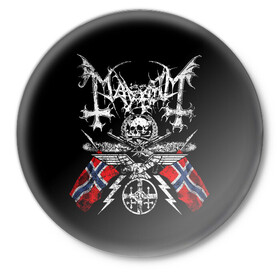 Значок с принтом MAYHEM в Новосибирске,  металл | круглая форма, металлическая застежка в виде булавки | black metal | mayhem | блэк метал | группа | мейхем | метал | рок