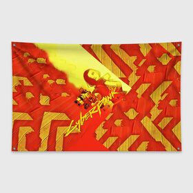 Флаг-баннер с принтом CYBERPUNK 2077 в Новосибирске, 100% полиэстер | размер 67 х 109 см, плотность ткани — 95 г/м2; по краям флага есть четыре люверса для крепления | cd project red | cyberpunk 2077 | keanu reeves | samurai | киану ривз | киберпанк 2077 | самураи