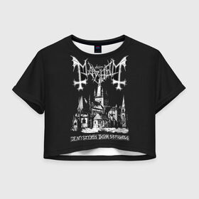 Женская футболка Crop-top 3D с принтом Mayhem в Новосибирске, 100% полиэстер | круглая горловина, длина футболки до линии талии, рукава с отворотами | black | mayhem | metal | music | rock | skull | блэк | гитара | группа | метал | музыка | рок | череп | электрогитара