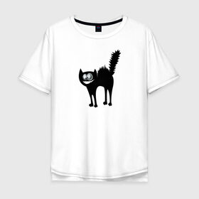 Мужская футболка хлопок Oversize с принтом Забавный Кот в Новосибирске, 100% хлопок | свободный крой, круглый ворот, “спинка” длиннее передней части | animals | beast | eyes | глаза | животные | забавный | звери | зубы | кот | котенок | кошка | прикол | пушистый | смешной | черный