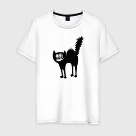 Мужская футболка хлопок с принтом Забавный Кот в Новосибирске, 100% хлопок | прямой крой, круглый вырез горловины, длина до линии бедер, слегка спущенное плечо. | animals | beast | eyes | глаза | животные | забавный | звери | зубы | кот | котенок | кошка | прикол | пушистый | смешной | черный