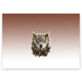Поздравительная открытка с принтом акварельная сова в Новосибирске, 100% бумага | плотность бумаги 280 г/м2, матовая, на обратной стороне линовка и место для марки
 | в душу смотрит | взгляд | голова | градиент | мудрость | птица | птичка | сова | совенок | совушка | сыч | филин | хитрость
