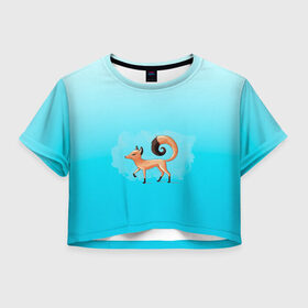 Женская футболка Crop-top 3D с принтом гуляющий лисенок в Новосибирске, 100% полиэстер | круглая горловина, длина футболки до линии талии, рукава с отворотами | арт | животное | лис | лиса | лисичка | мило | прогулка | рисунок | свобода | хвост | хвост колечком | шаги